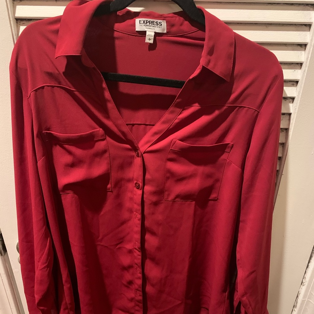 Silky bright red button up top